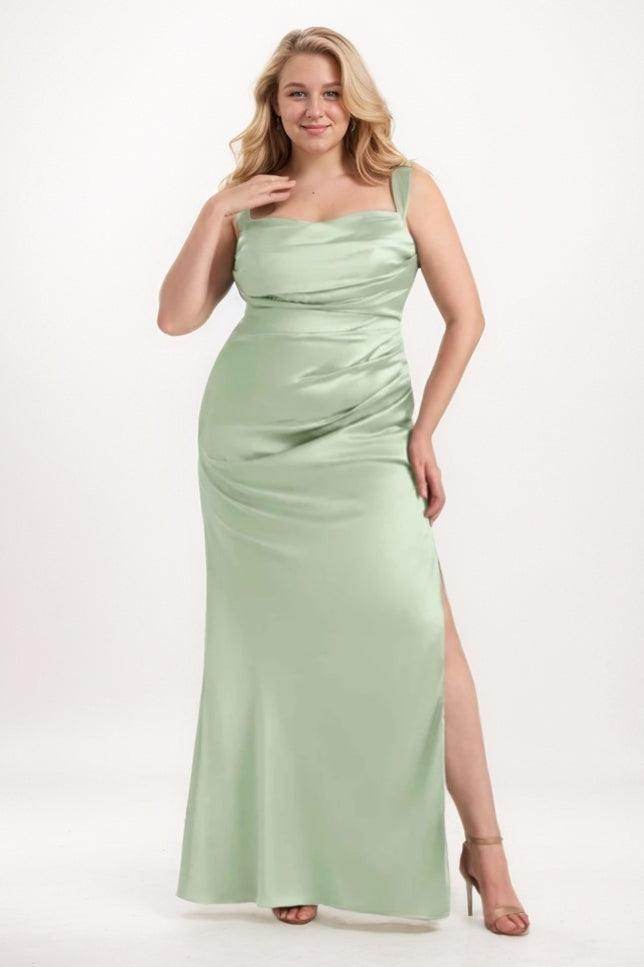 Sheath-Column Maxi Satin Bridesmaid Dress CB0734 - COCOMELODY